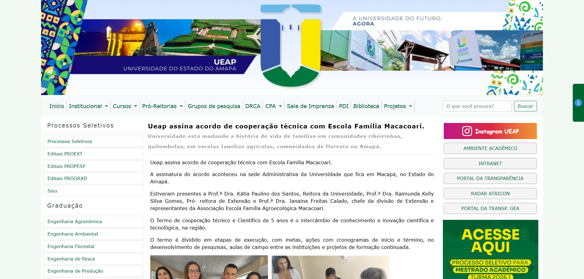 Ueap assina acordo de cooperação técnica com Escola Família Macacoari.